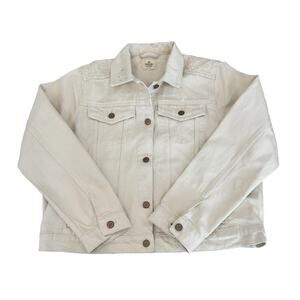 Marine Layer Trucker Denim Jacket Womens Size XL Ivory White Embroidered